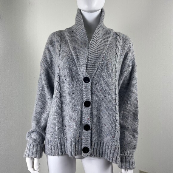 Modcloth Size M Gray Speckled Cozy Moment Shawl Alpaca Cardigan Sweater Casual - Picture 9 of 13